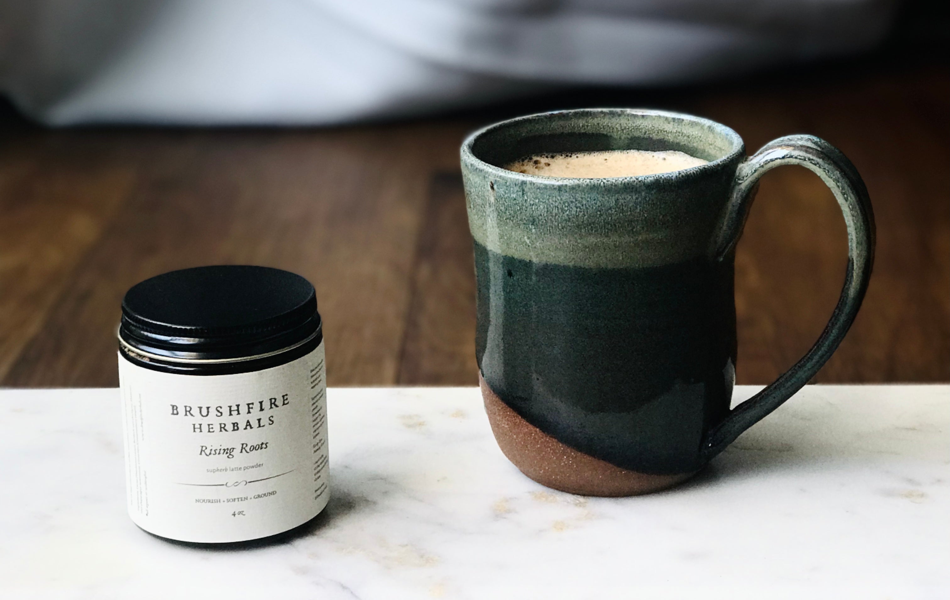rising roots brewed in mug