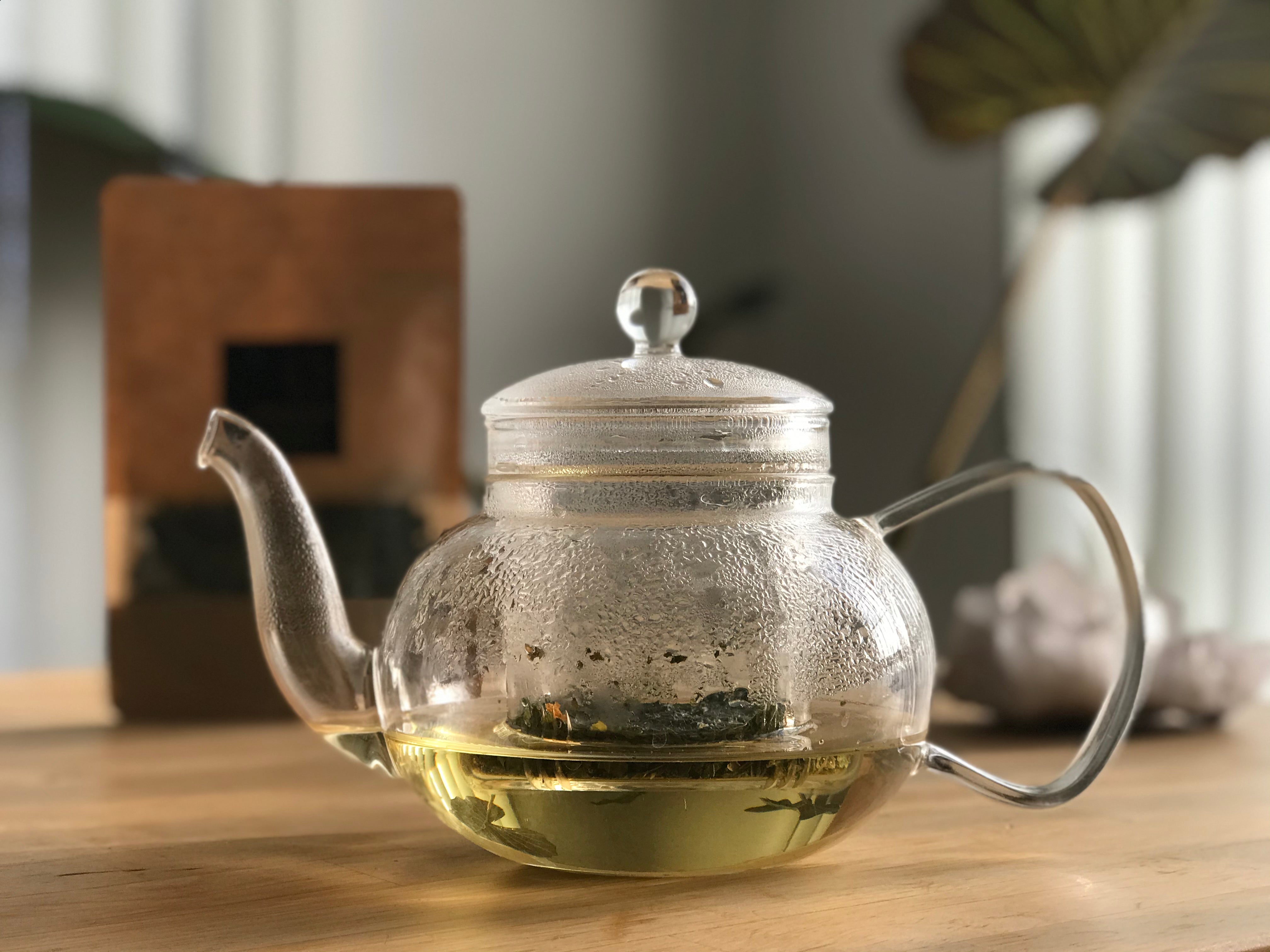 teapot brewing Nourished Tea.